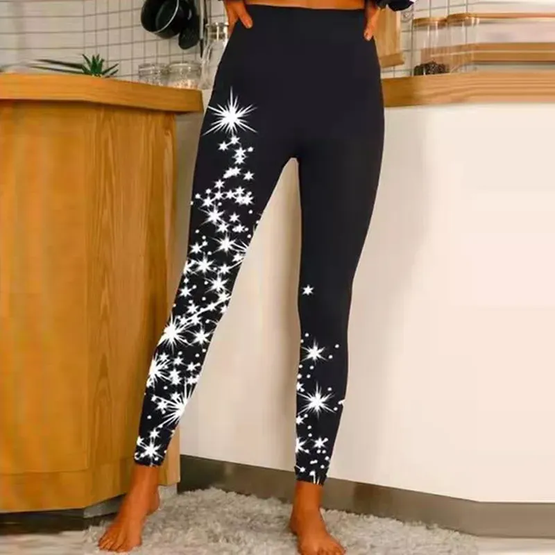 Women Fashion Casual Star Print High Waist Sports Slim Yoga Pants
