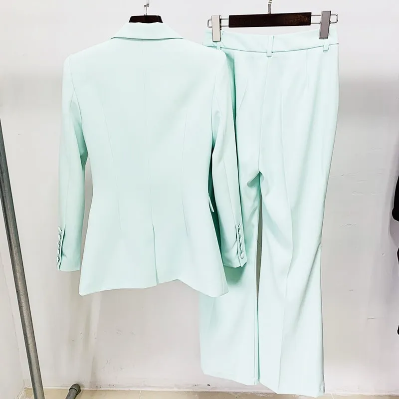 Women Fashion Pants Suit Blazer   Flare Trousers Two Piece Pantsuits