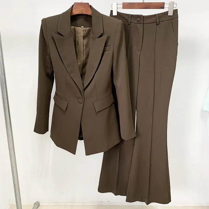 Women Fashion Pants Suit Blazer   Flare Trousers Two Piece Pantsuits