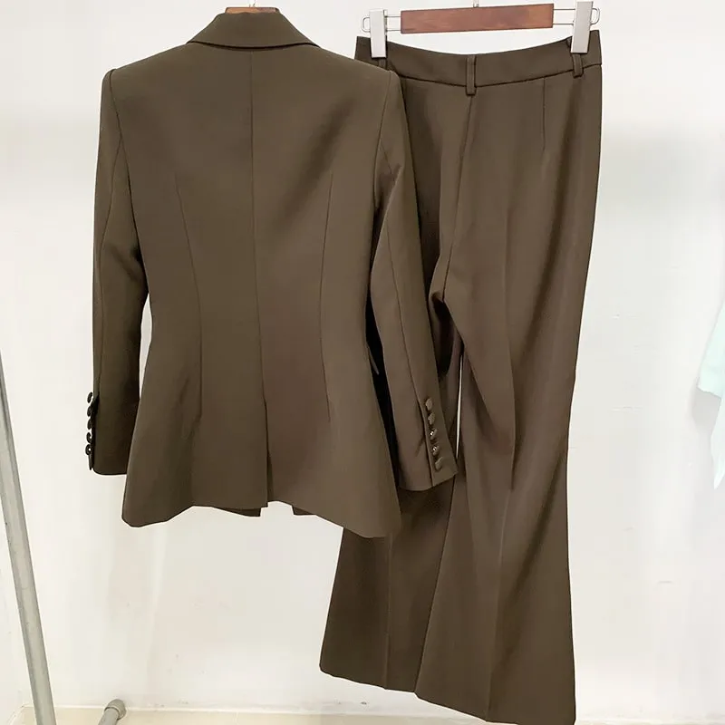 Women Fashion Pants Suit Blazer   Flare Trousers Two Piece Pantsuits