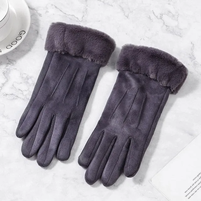 Women Gloves Winter Touch Screen 2020 Female Suede Furry Warm Full Finger Gloves Lady Winter Outdoor Sport Driving Women Gloves
