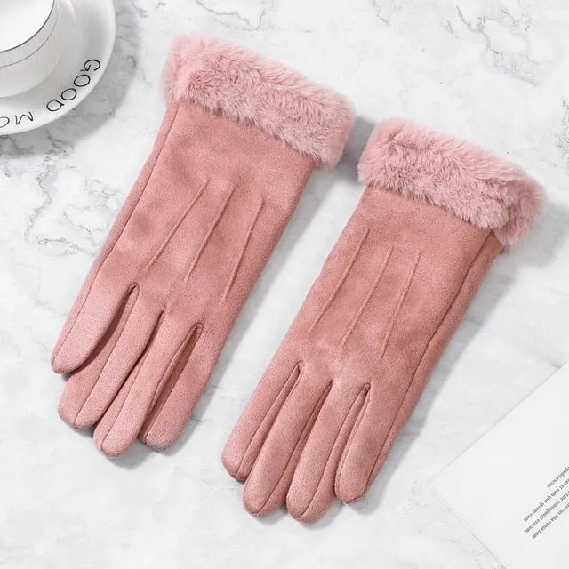 Women Gloves Winter Touch Screen 2020 Female Suede Furry Warm Full Finger Gloves Lady Winter Outdoor Sport Driving Women Gloves