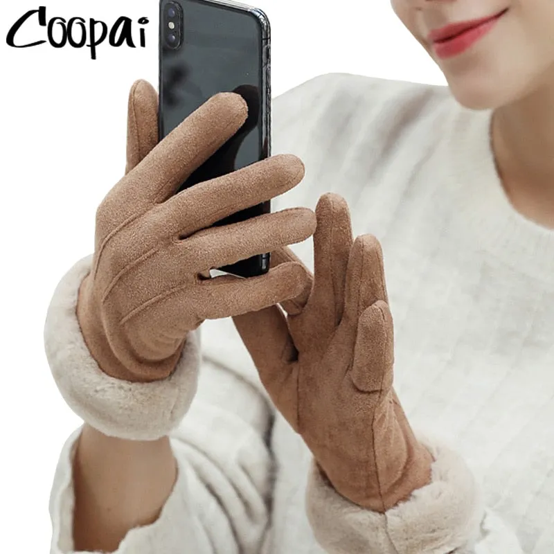 Women Gloves Winter Touch Screen 2020 Female Suede Furry Warm Full Finger Gloves Lady Winter Outdoor Sport Driving Women Gloves