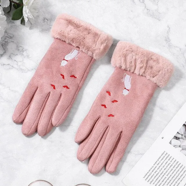 Women Gloves Winter Touch Screen 2020 Female Suede Furry Warm Full Finger Gloves Lady Winter Outdoor Sport Driving Women Gloves