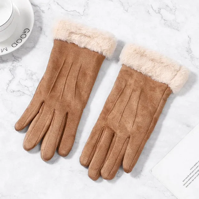 Women Gloves Winter Touch Screen 2020 Female Suede Furry Warm Full Finger Gloves Lady Winter Outdoor Sport Driving Women Gloves