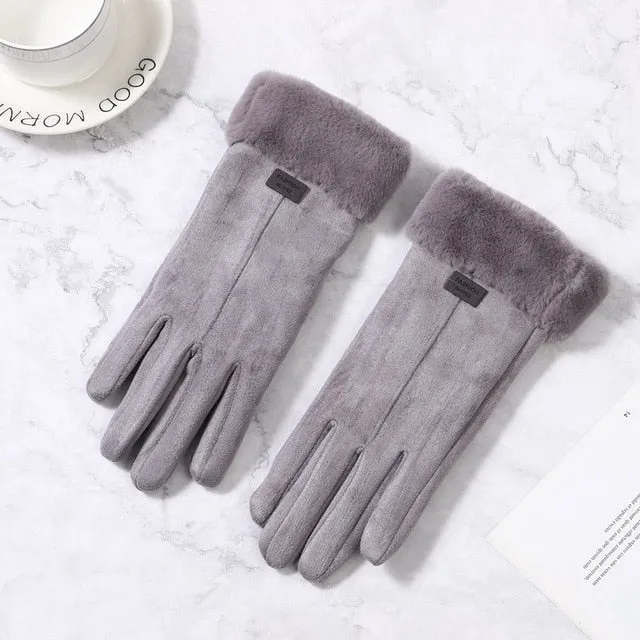 Women Gloves Winter Touch Screen 2020 Female Suede Furry Warm Full Finger Gloves Lady Winter Outdoor Sport Driving Women Gloves