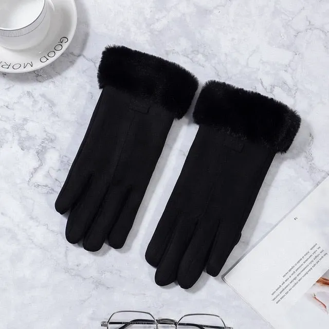 Women Gloves Winter Touch Screen 2020 Female Suede Furry Warm Full Finger Gloves Lady Winter Outdoor Sport Driving Women Gloves