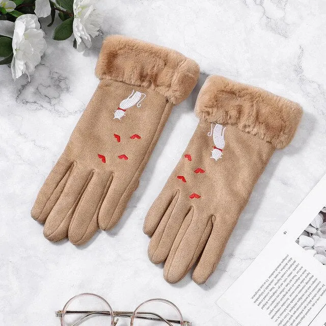 Women Gloves Winter Touch Screen 2020 Female Suede Furry Warm Full Finger Gloves Lady Winter Outdoor Sport Driving Women Gloves