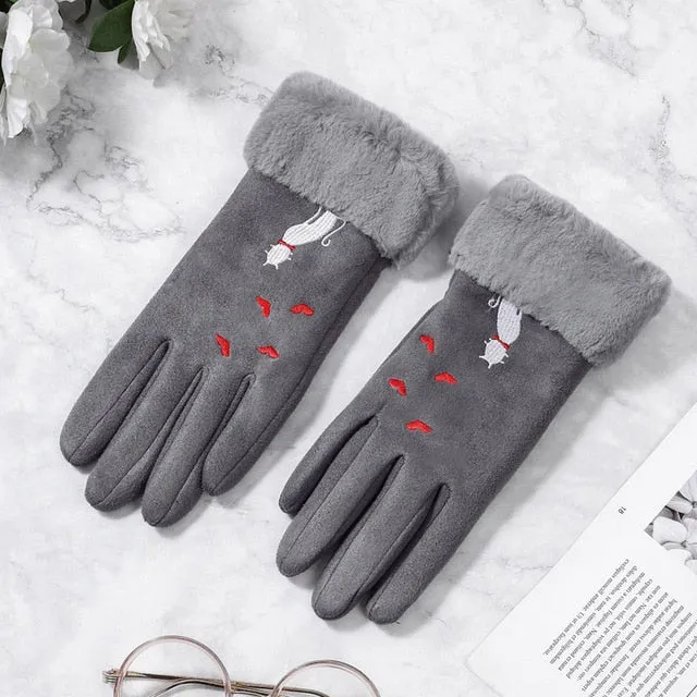 Women Gloves Winter Touch Screen 2020 Female Suede Furry Warm Full Finger Gloves Lady Winter Outdoor Sport Driving Women Gloves