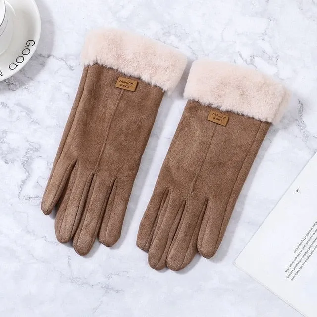 Women Gloves Winter Touch Screen 2020 Female Suede Furry Warm Full Finger Gloves Lady Winter Outdoor Sport Driving Women Gloves