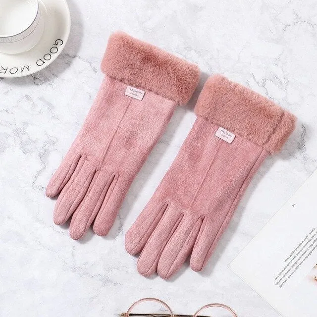 Women Gloves Winter Touch Screen 2020 Female Suede Furry Warm Full Finger Gloves Lady Winter Outdoor Sport Driving Women Gloves