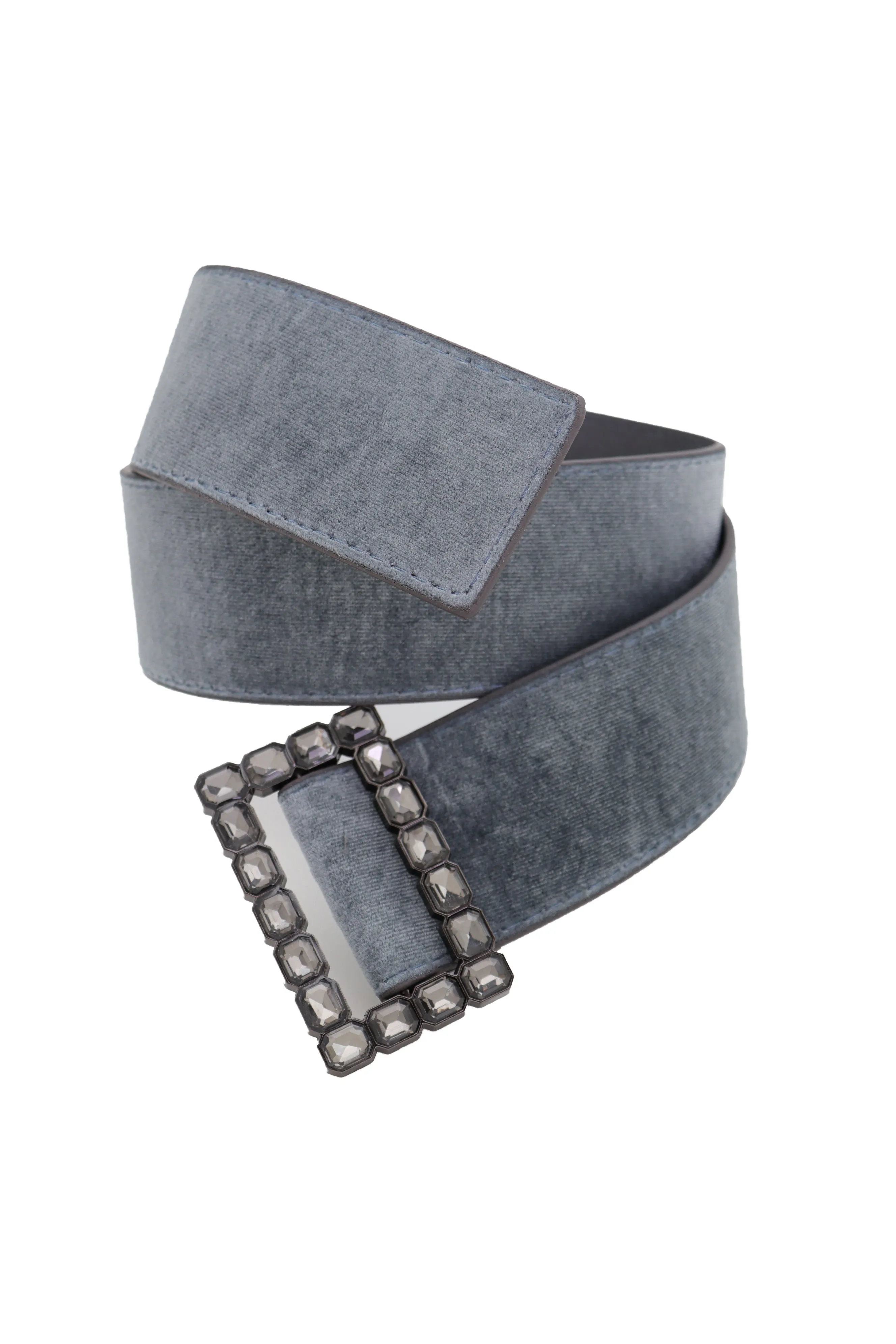 Women Gray Faux Suede Fabric Wide Waistband Belt Bling Square Buckle Size S M