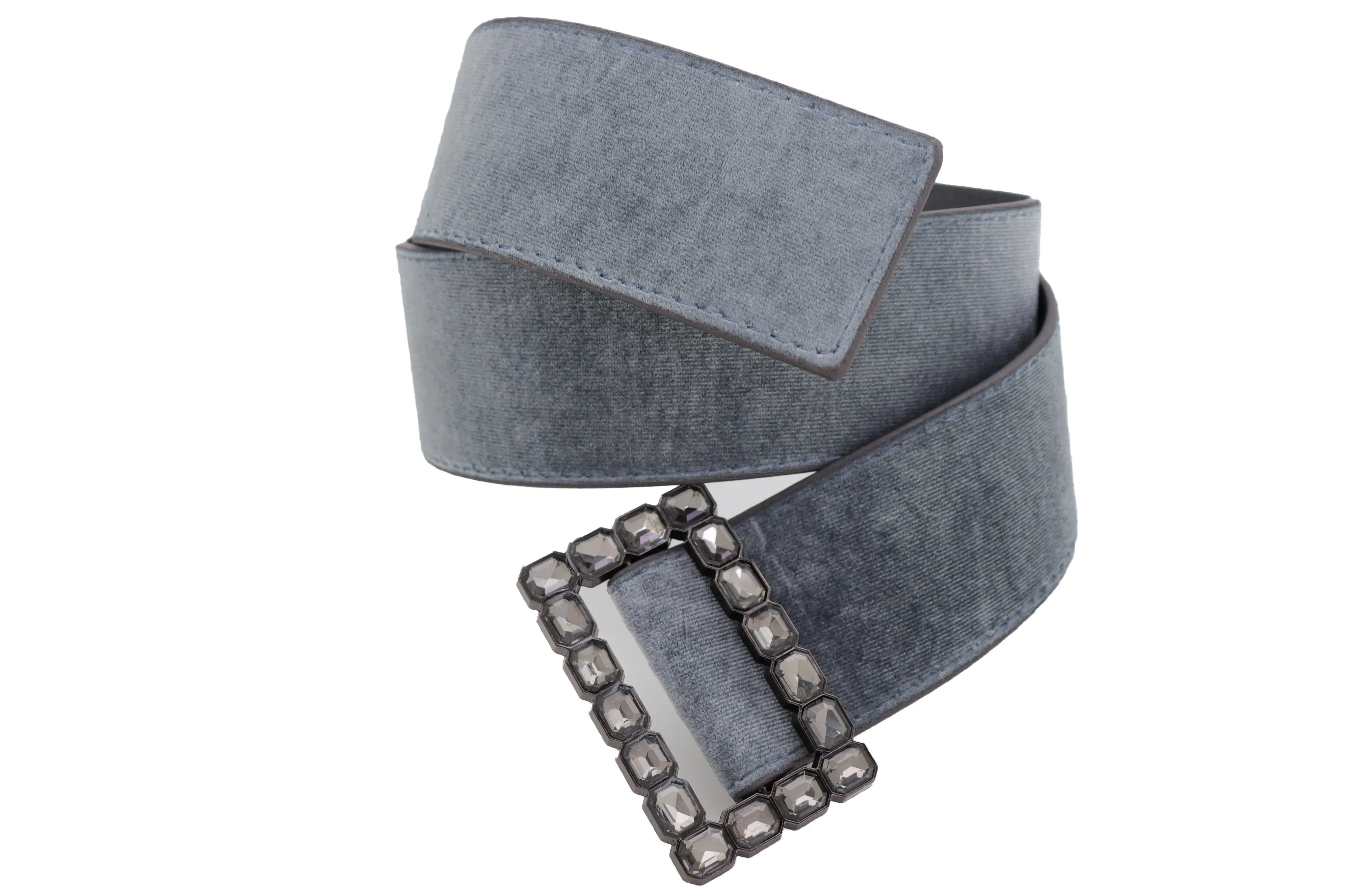 Women Gray Faux Suede Fabric Wide Waistband Belt Bling Square Buckle Size S M