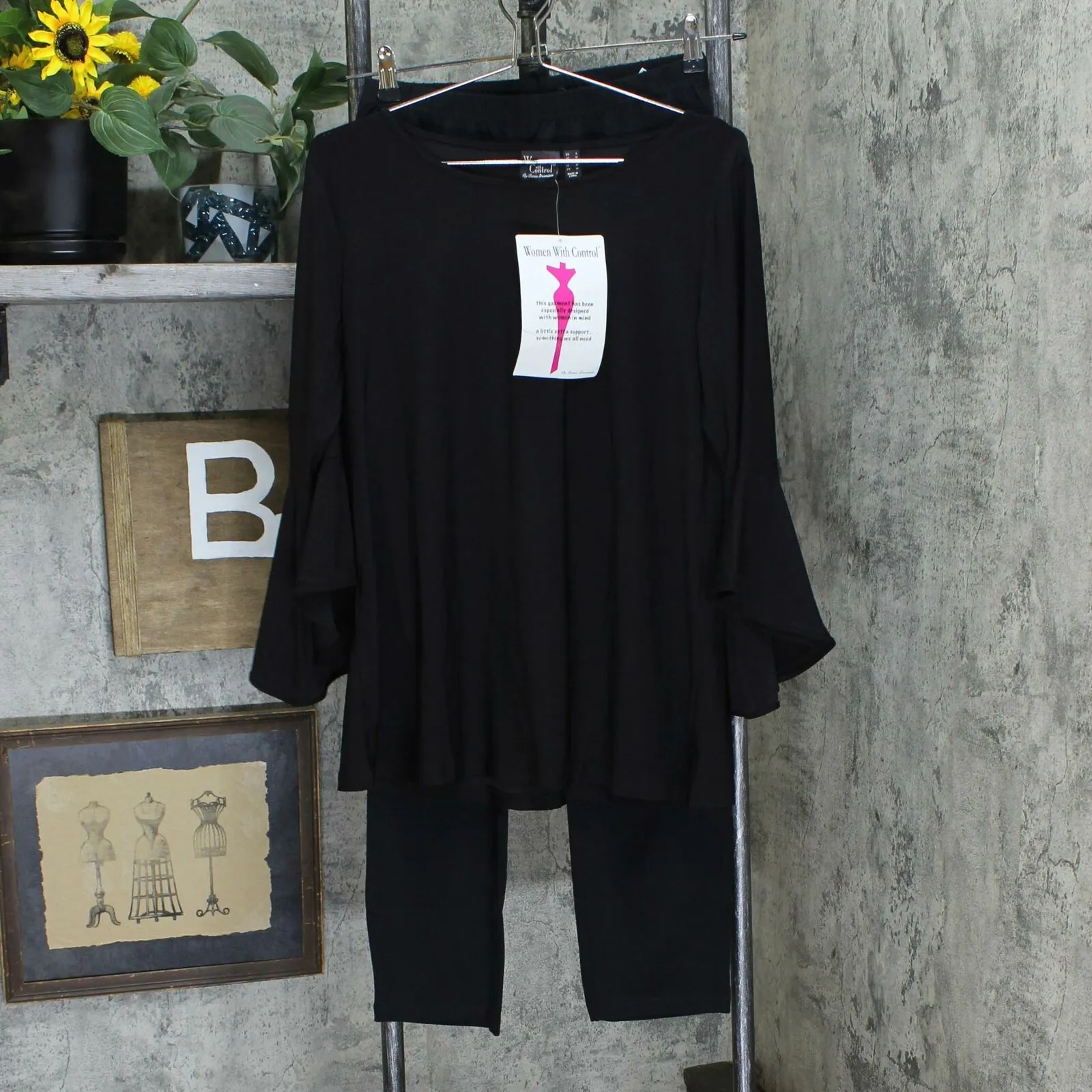 Women with Control Women's Flounce Sleeve Top With Slim Ankle Pants