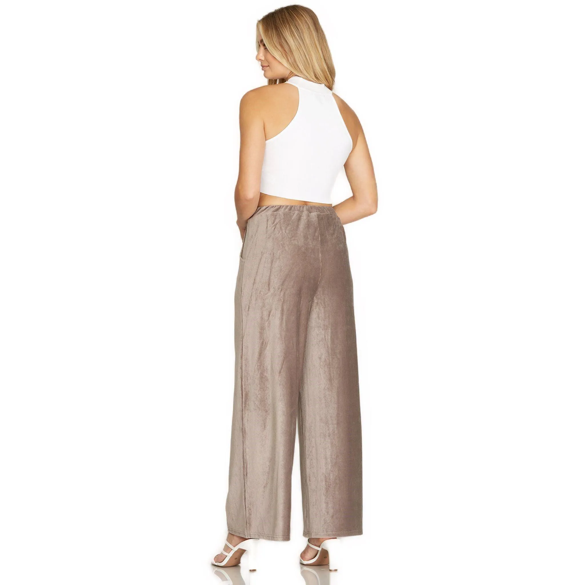 Women's Velvet Wide Leg Pants with Elastic Waistband