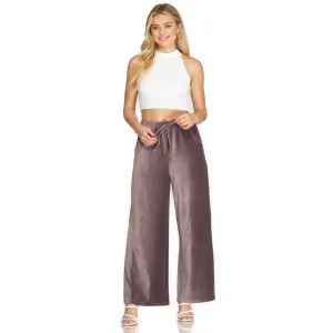 Women's Velvet Wide Leg Pants with Elastic Waistband