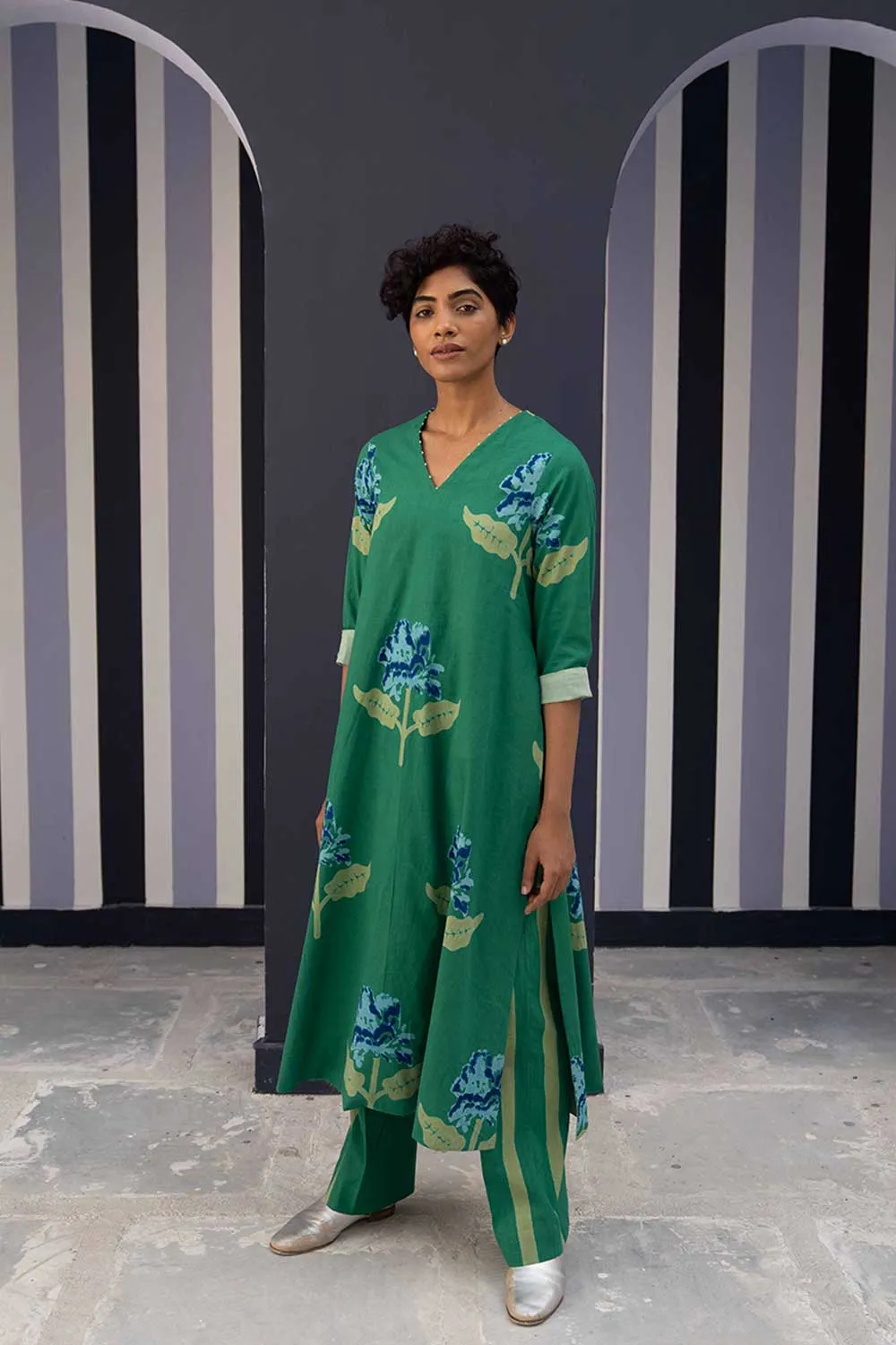 YAM   I   BALI KURTA SET 2  (KURTA & PANTS) COTTON GREEN YAMBILLIE04