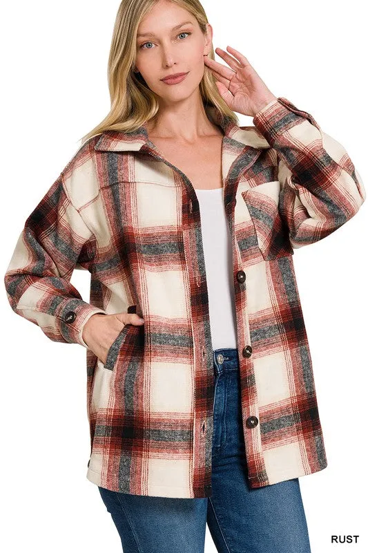 ZENANA Oversized Yarn Dyed Plaid Longline Shacket