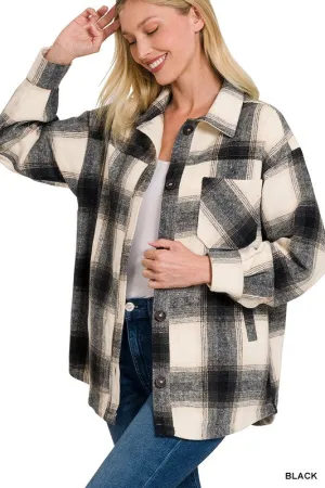 ZENANA Oversized Yarn Dyed Plaid Longline Shacket
