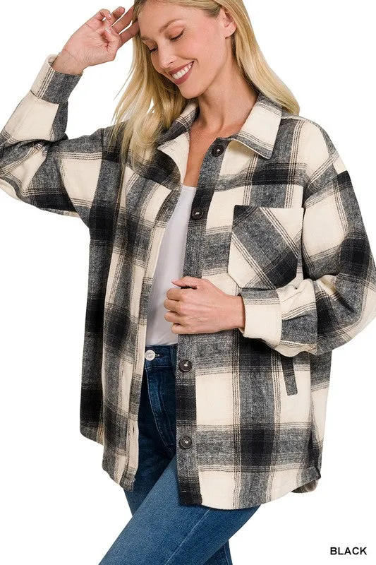 ZENANA Oversized Yarn Dyed Plaid Longline Shacket